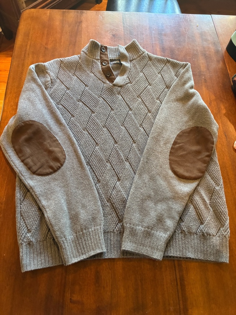 Chaps grey Knit Sweater with Elbow Patches